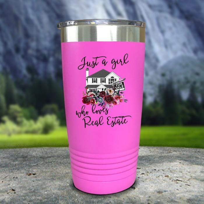 Just A Woman Who Loves Real Estate Color Printed Tumblers Tumbler ZLAZER 20oz Tumbler Pink 