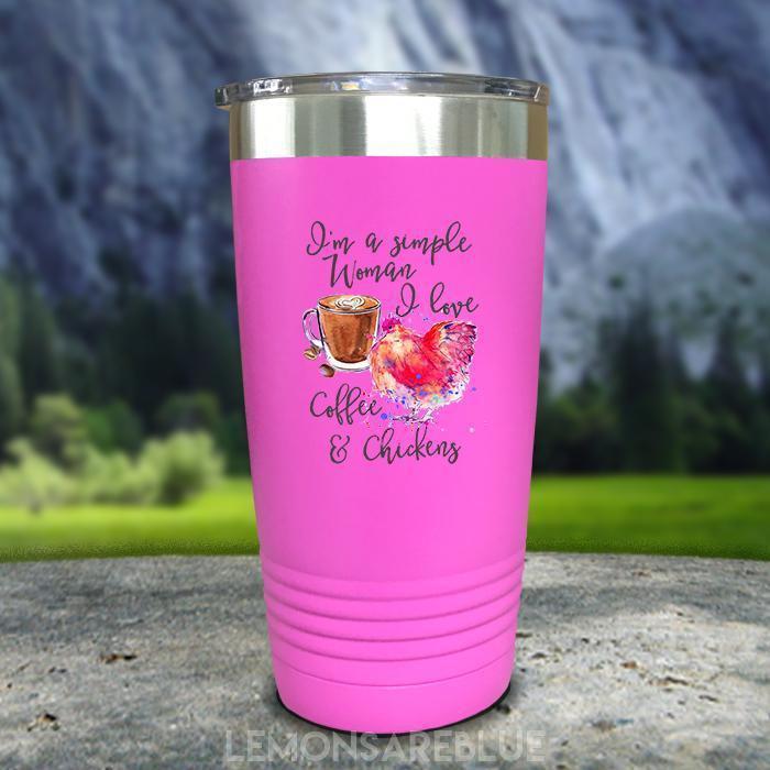 Just A Simple Woman Coffee Chickens Color Printed Tumblers Tumbler ZLAZER 20oz Tumbler Pink 