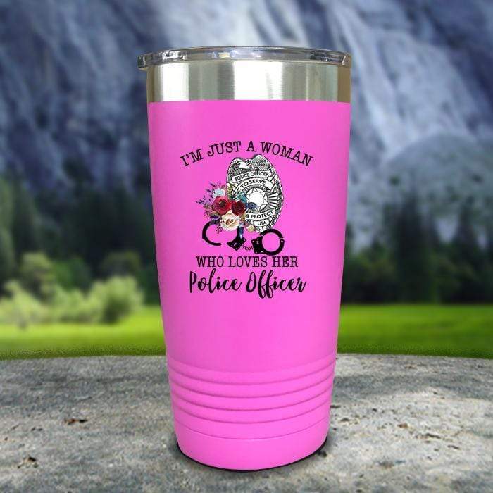 Just A Woman Who Loves Her Police Officer Color Printed Tumblers Tumbler ZLAZER 