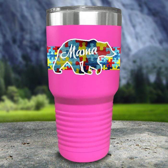 Personalized Autism Bear FULL Wrap Color Printed Tumblers Tumbler ZLAZER 30oz Tumbler Pink 