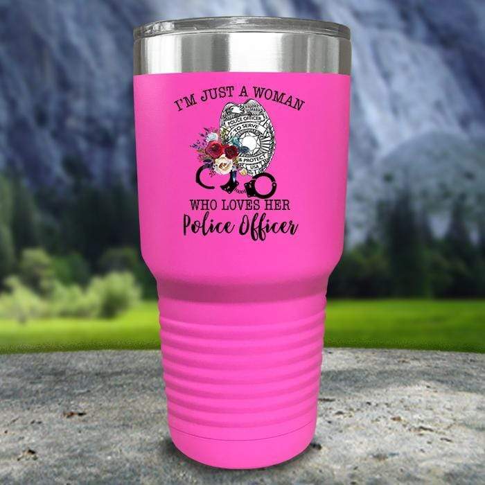 Just A Woman Who Loves Her Police Officer Color Printed Tumblers Tumbler ZLAZER 