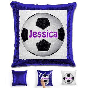 Soccer Personalized Magic Sequin Pillow Pillow GLAM Blue Purple 