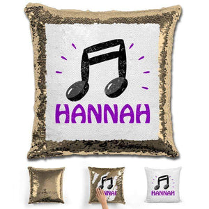Music Note Personalized Magic Sequin Pillow Pillow GLAM Gold Purple 