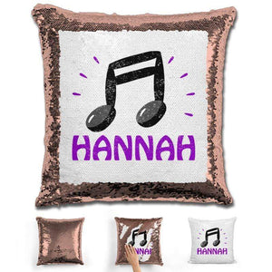 Music Note Personalized Magic Sequin Pillow Pillow GLAM Rose Gold Purple 