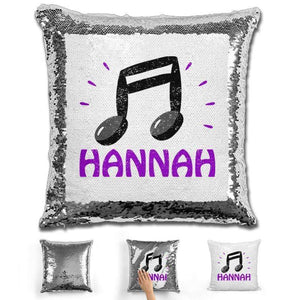 Music Note Personalized Magic Sequin Pillow Pillow GLAM Silver Purple 