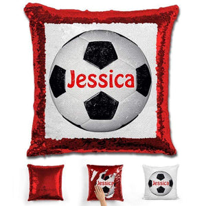 Soccer Personalized Magic Sequin Pillow Pillow GLAM Red Red 