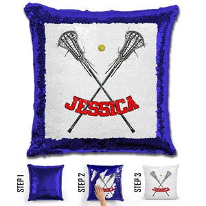 Lacrosse Personalized Magic Sequin Pillow Pillow GLAM Blue Red 