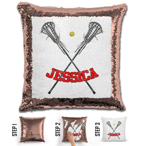 Lacrosse Personalized Magic Sequin Pillow Pillow GLAM Rose Gold Red 