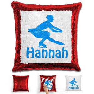Figure Skater Personalized Magic Sequin Pillow Pillow GLAM Red Light Blue 