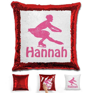 Figure Skater Personalized Magic Sequin Pillow Pillow GLAM Red Pink 