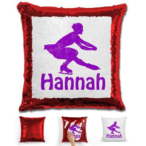 Figure Skater Personalized Magic Sequin Pillow Pillow GLAM Red Purple 