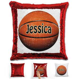 Basketball Personalized Magic Sequin Pillow Pillow GLAM Red 