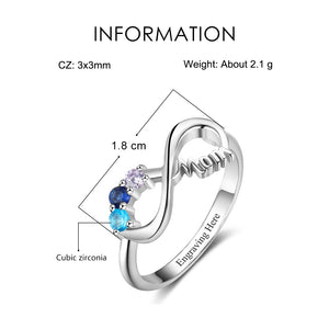 3 Stone Infinite Love Engraved Mother's Infinity Ring