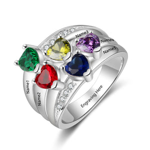 Five Birthstones Customized Names Ring
