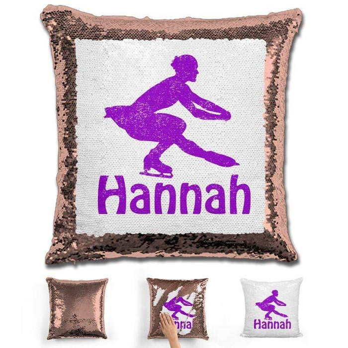 Figure Skater Personalized Magic Sequin Pillow Pillow GLAM Rose Gold Purple 