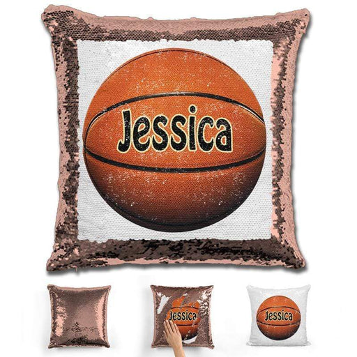 Basketball Personalized Magic Sequin Pillow Pillow GLAM Rose Gold 