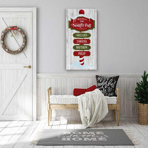North Pole Large Christmas Art Canvas with Personalized Family Names