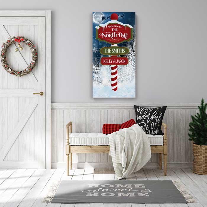 North Pole Large Christmas Art Canvas with Personalized Family Names