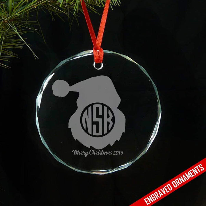 Santa CUSTOM Monogram Engraved Glass Ornament ZLAZER Circle Ornament 