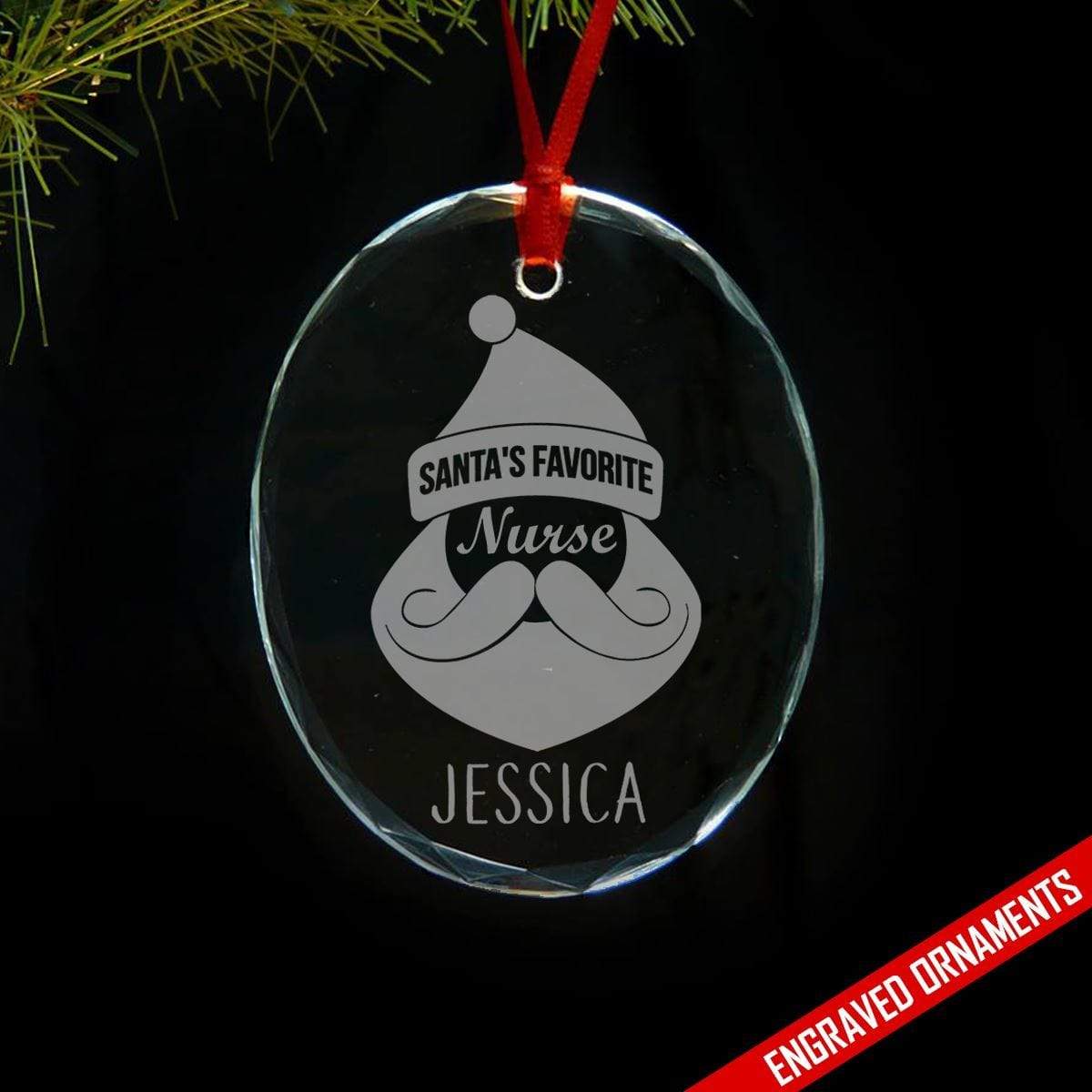 Santa's Favorite Nurse PERSONALIZED Engraved Glass Ornament ZLAZER 