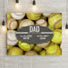 Softball Baseball Dad Established Date Canvas Print Wall Hanging.  Beautiful Home Decor, Office Decoration, or Man Cave Sign.  Best Father's Day Gift Idea for #1 Dad. Carved wood Sign for sports enthusiast on a background of sports-themed wall art.