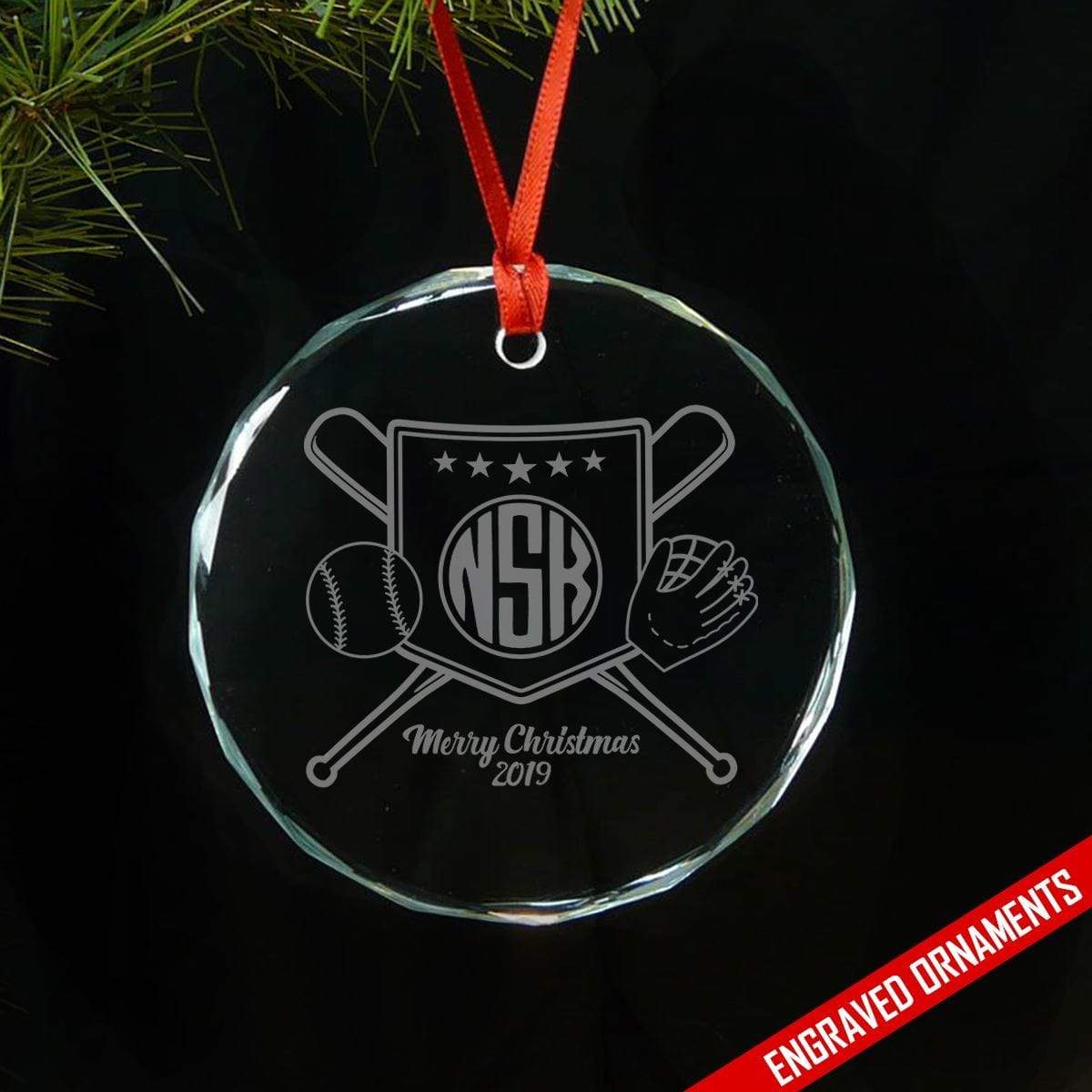 Softball Baseball CUSTOM Monogram Engraved Glass Ornament ZLAZER 