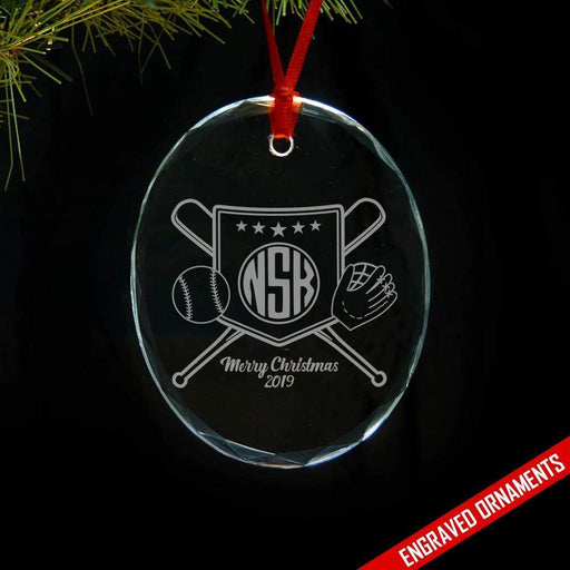 Softball Baseball CUSTOM Monogram Engraved Glass Ornament ZLAZER Oval Ornament 