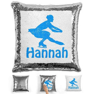 Figure Skater Personalized Magic Sequin Pillow Pillow GLAM Silver Light Blue 