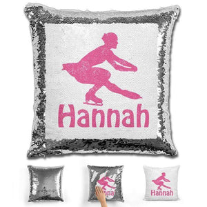 Figure Skater Personalized Magic Sequin Pillow Pillow GLAM Silver Pink 