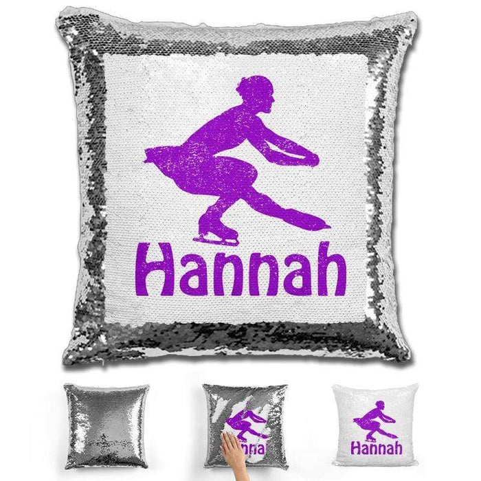 Figure Skater Personalized Magic Sequin Pillow Pillow GLAM Silver Purple 