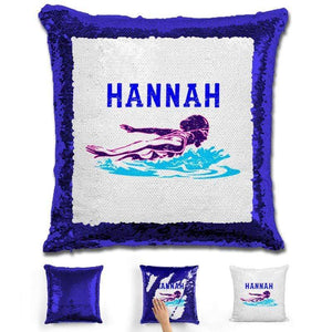 Swimming Personalized Magic Sequin Pillow Pillow GLAM Blue Blue 