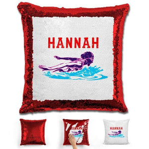 Swimming Personalized Magic Sequin Pillow Pillow GLAM Red Red 