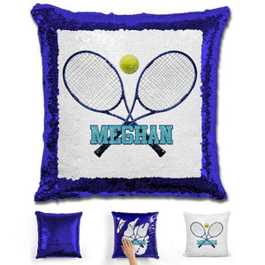 Tennis Personalized Magic Sequin Pillow Pillow GLAM Blue Blue 