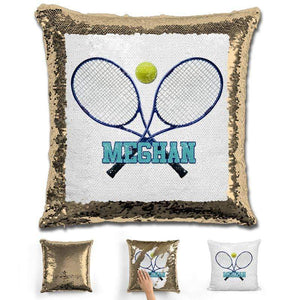 Tennis Personalized Magic Sequin Pillow Pillow GLAM Gold Blue 