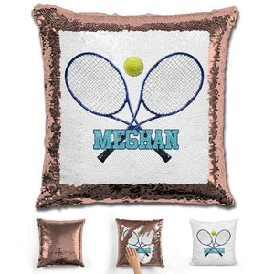Tennis Personalized Magic Sequin Pillow Pillow GLAM Rose Gold Blue 