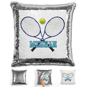Tennis Personalized Magic Sequin Pillow Pillow GLAM Silver Blue 