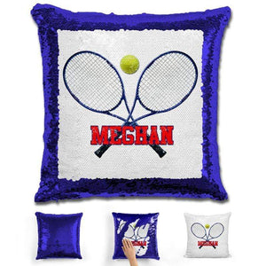 Tennis Personalized Magic Sequin Pillow Pillow GLAM Blue Red 