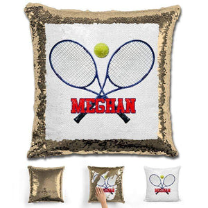 Tennis Personalized Magic Sequin Pillow Pillow GLAM Gold Red 