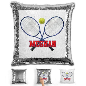 Tennis Personalized Magic Sequin Pillow Pillow GLAM Silver Red 