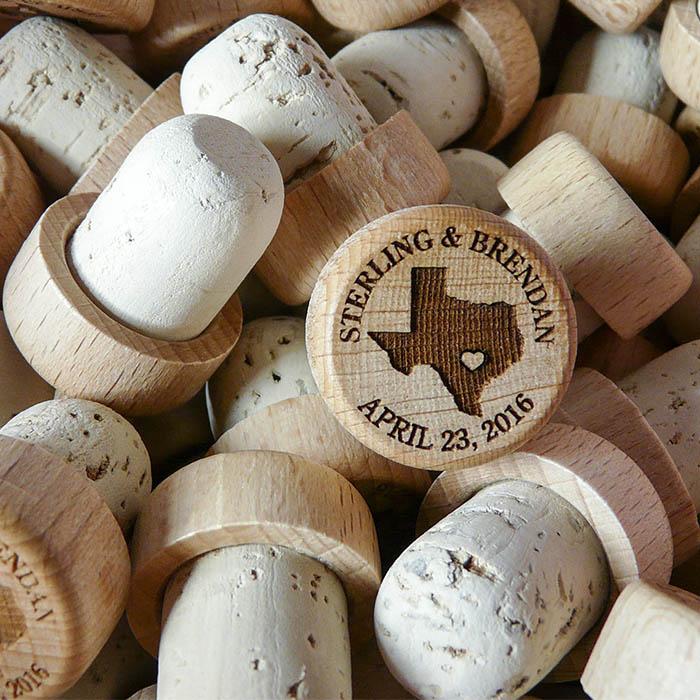 Texas Personalized Wine Corks, Premium Texas Wedding Favors