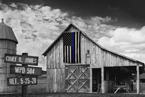 Thin blue line police officer retirement gift canvas print with digitally painted wood sign