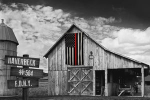 Thin Red Line Flag on Old Barn Personalized Framed Canvas Print