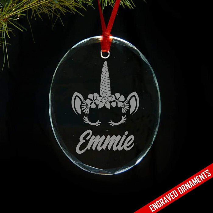 CUSTOM Unicorn Engraved Glass Ornament ZLAZER Oval Ornament 