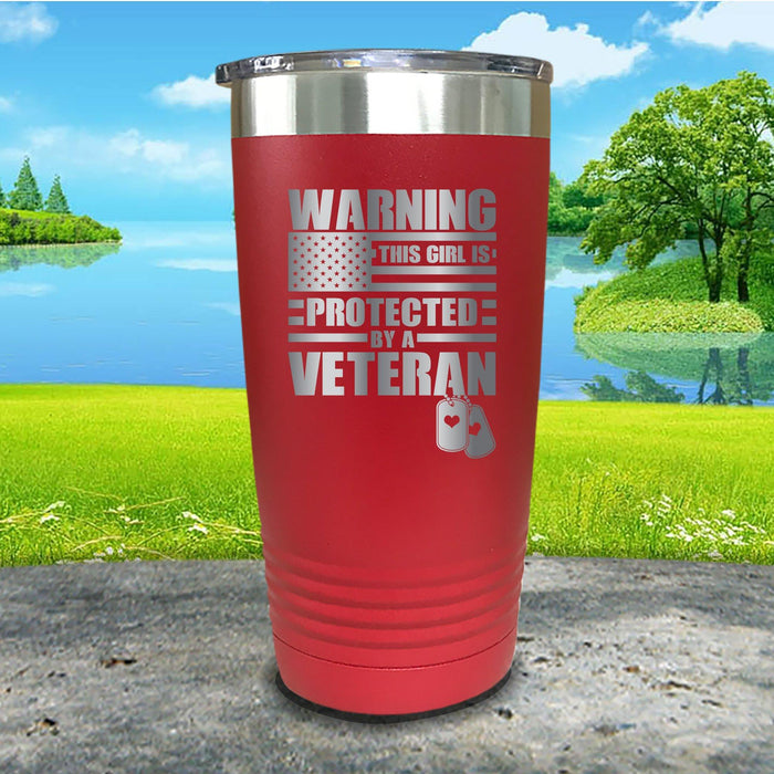 Warning Protected By Veteran Engraved Tumbler