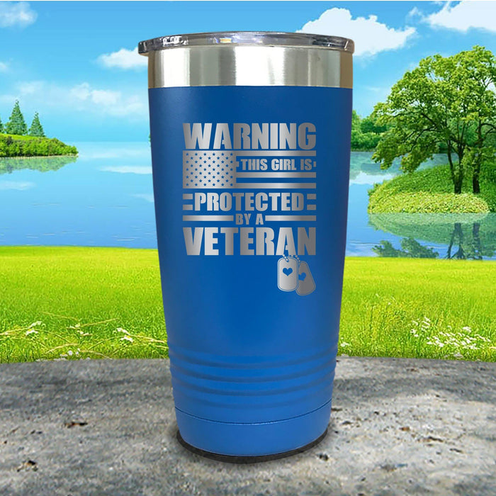 Warning Protected By Veteran Engraved Tumbler