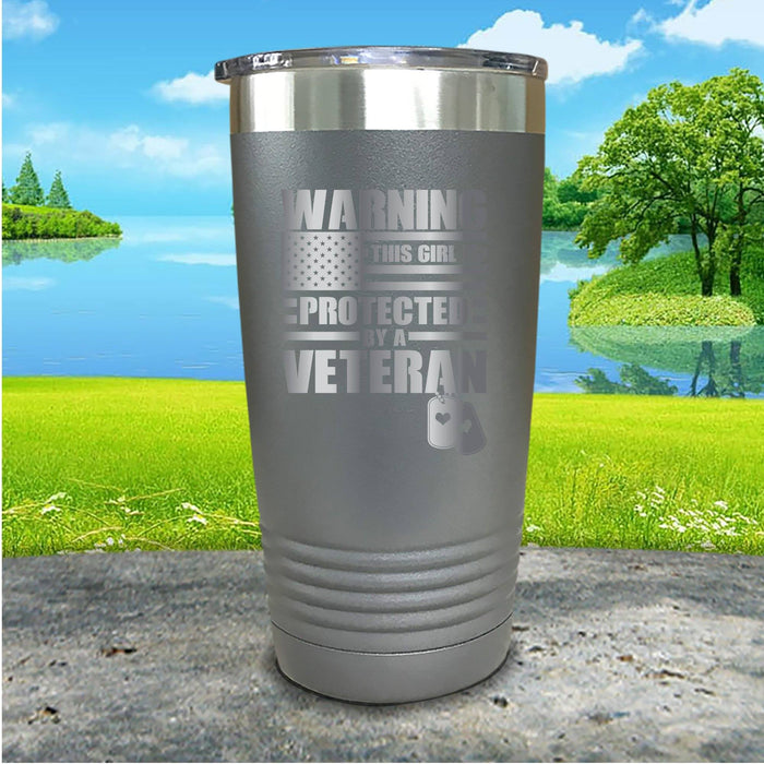 Warning Protected By Veteran Engraved Tumbler