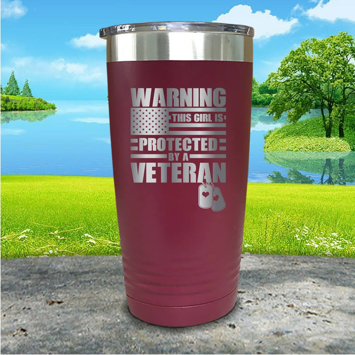 Warning Protected By Veteran Engraved Tumbler
