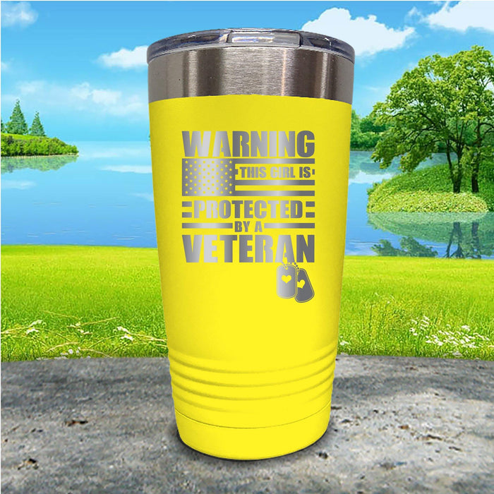 Warning Protected By Veteran Engraved Tumbler