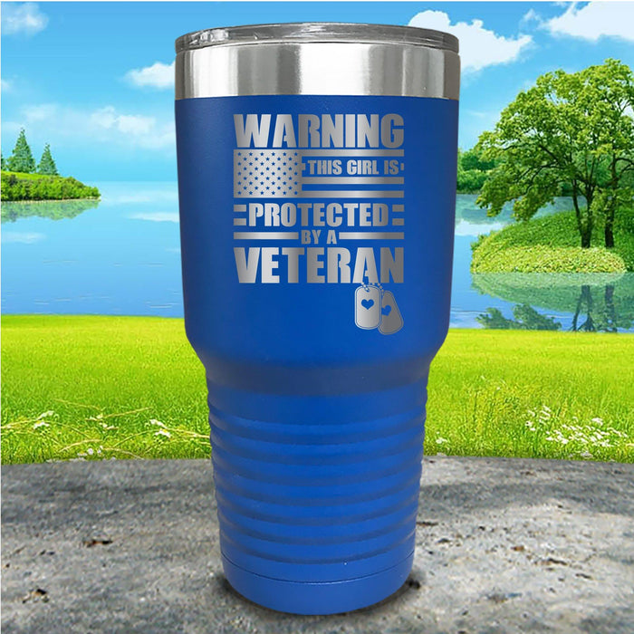 Warning Protected By Veteran Engraved Tumbler