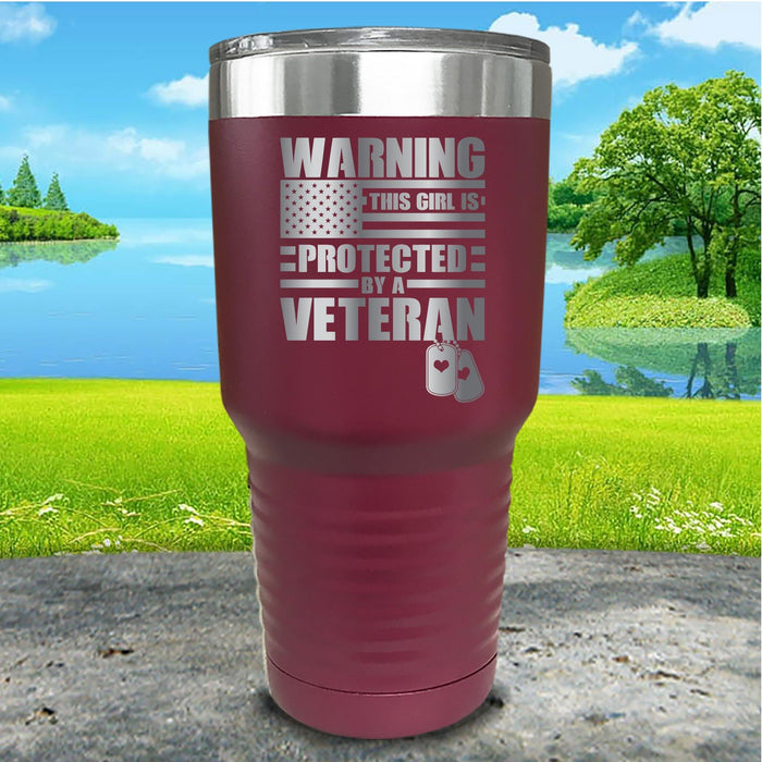 Warning Protected By Veteran Engraved Tumbler